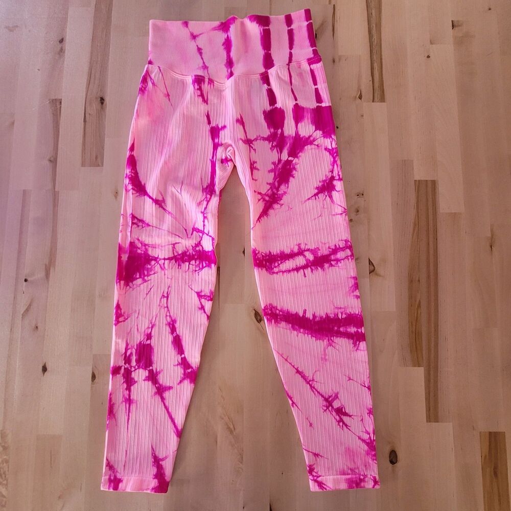 PINK ACTIVE Victoria's Secret High Waist Leggings Women S Neon Pink Tie Dye Gym - Picture 2 of 7